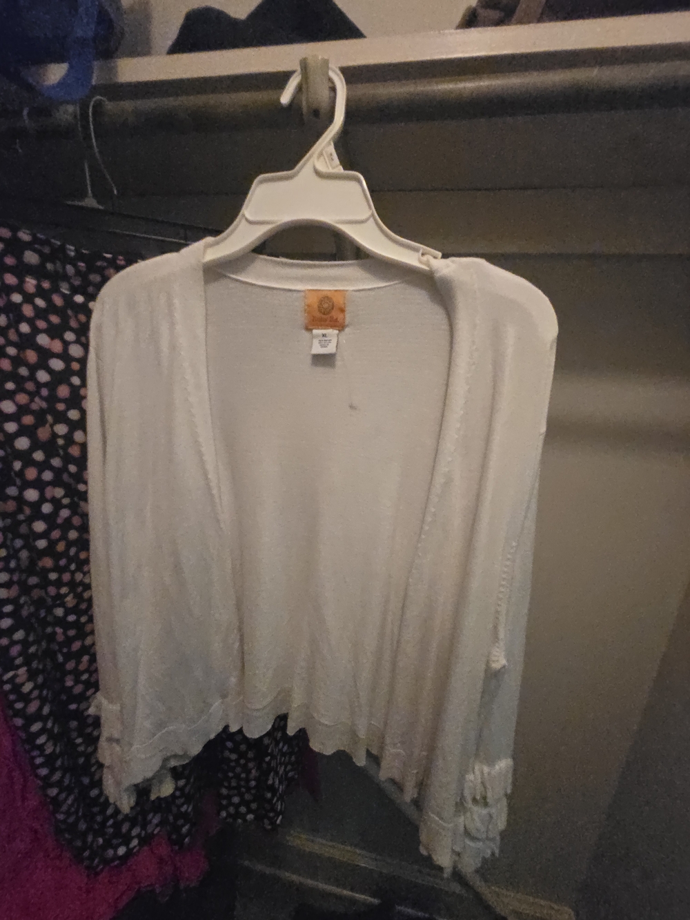 Ruby Rd. Cream Open-Front Ruffle Hem Cardigan